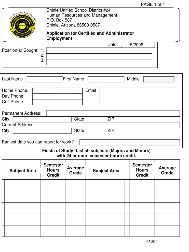 Fillable Online Chinle Unified School District 24 Human Resources and