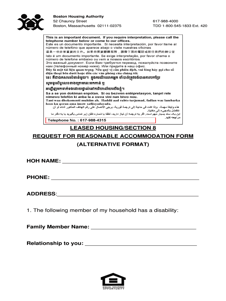 Fillable Online bostonhousing Request in Alternative Format Boston Housing Authority