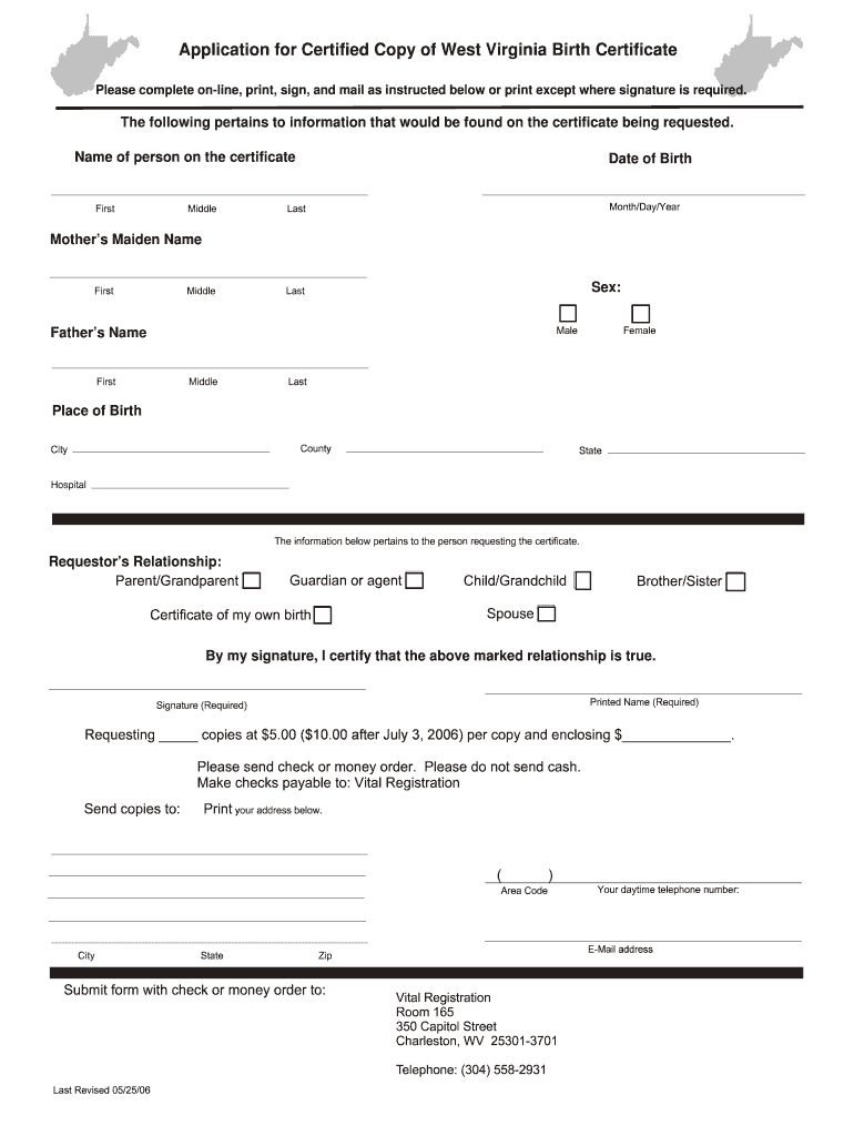 Fillable Online boe faye k12 wv Application for Certified Copy of West