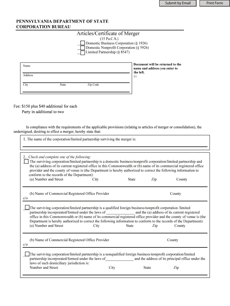 Fillable Online PENNSYLVANIA DEPARTMENT OF STATE Penncorp Fax Email Print pdfFiller