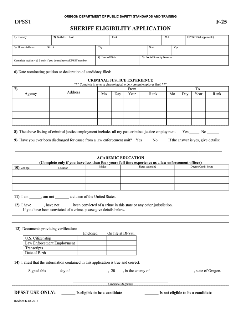 Fillable Online co yamhill or DPSST Form F25 Yamhill County, Oregon