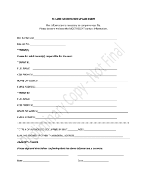Tenant Information Update Form - Fill Online, Printable, Fillable