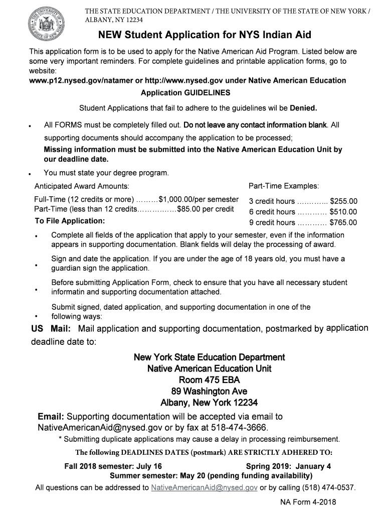 Fillable Online New Application for NYS Indian Aid 2018. NYS Indian Aid