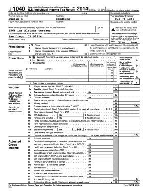 Fillable Online 1040 U.S. Individual Income Tax Return 2014 Fax Email