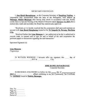 Secretary Certificate For Authorized Representative - Fill Online, Printable, Fillable, Blank | Pdffiller