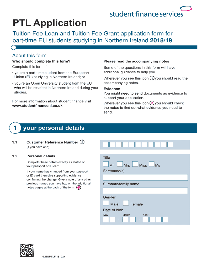 Fillable Online PTL Application Form 2018/19. PTL Application Form 2018
