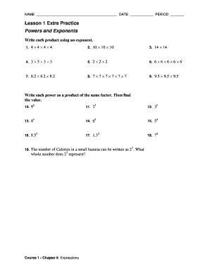 Lesson 2 Extra Practice Powers And Exponents Answer Key - Fill and Sign