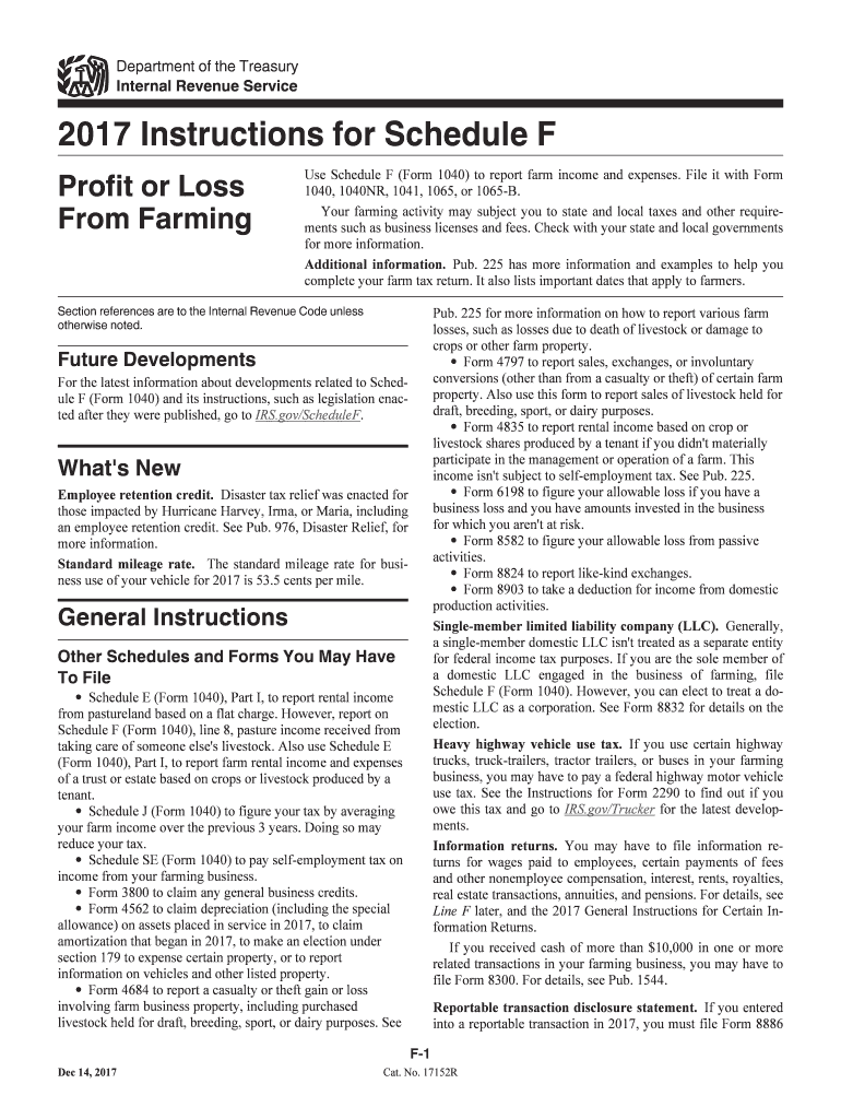 IRS 1040 Schedule F Instructions 2017 Fill out Tax Template Online US Legal Forms