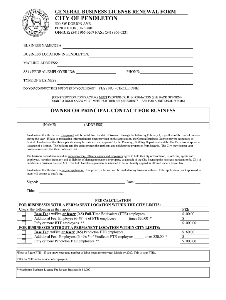 Fillable Online GENERAL BUSINESS LICENSE RENEWAL FORM. Business License