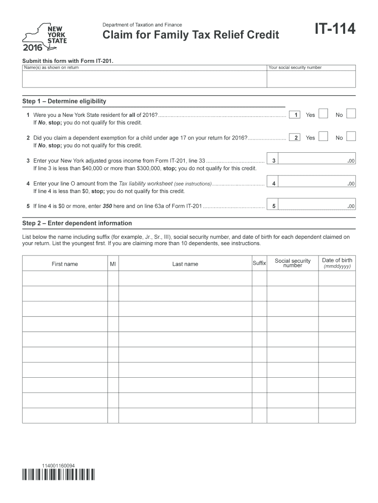 NY IT114 2016 Fill out Tax Template Online US Legal Forms