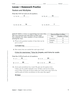 My Homework Lesson 1 Factors And Multiples Answer Key - Fill Online