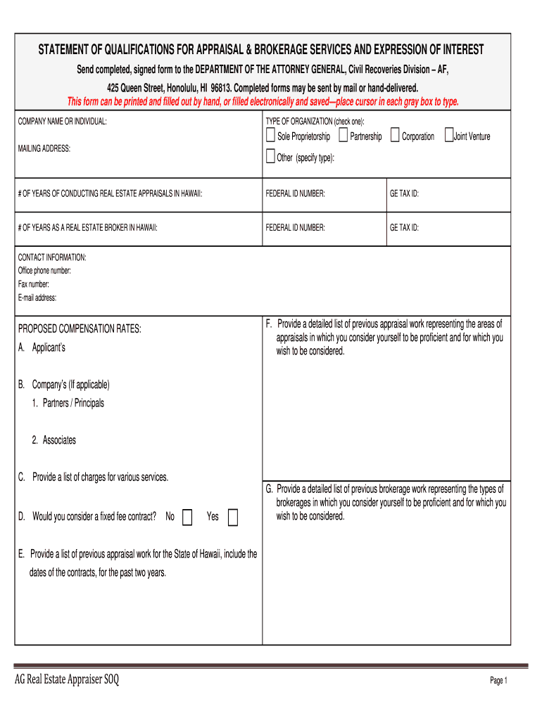 Fillable Online Real Estate Appraiser Statement of Qualifications form v2.doc Fax Email Print