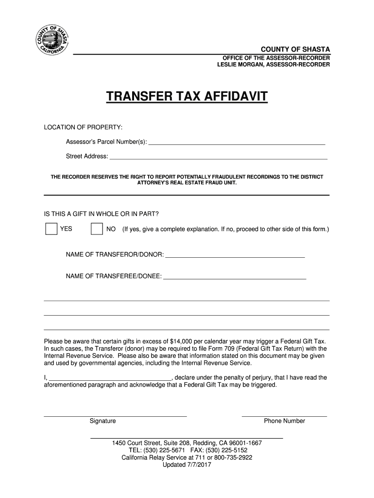 Fillable Online transfer tax affidavit Shasta County Fax Email Print pdfFiller