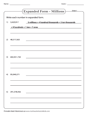 Standard And Expanded Exponential Form Place Value Worksheets - Fill