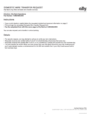 2019-2026 Form Ally Domestic Wire Transfer Request - Blank Fillable
