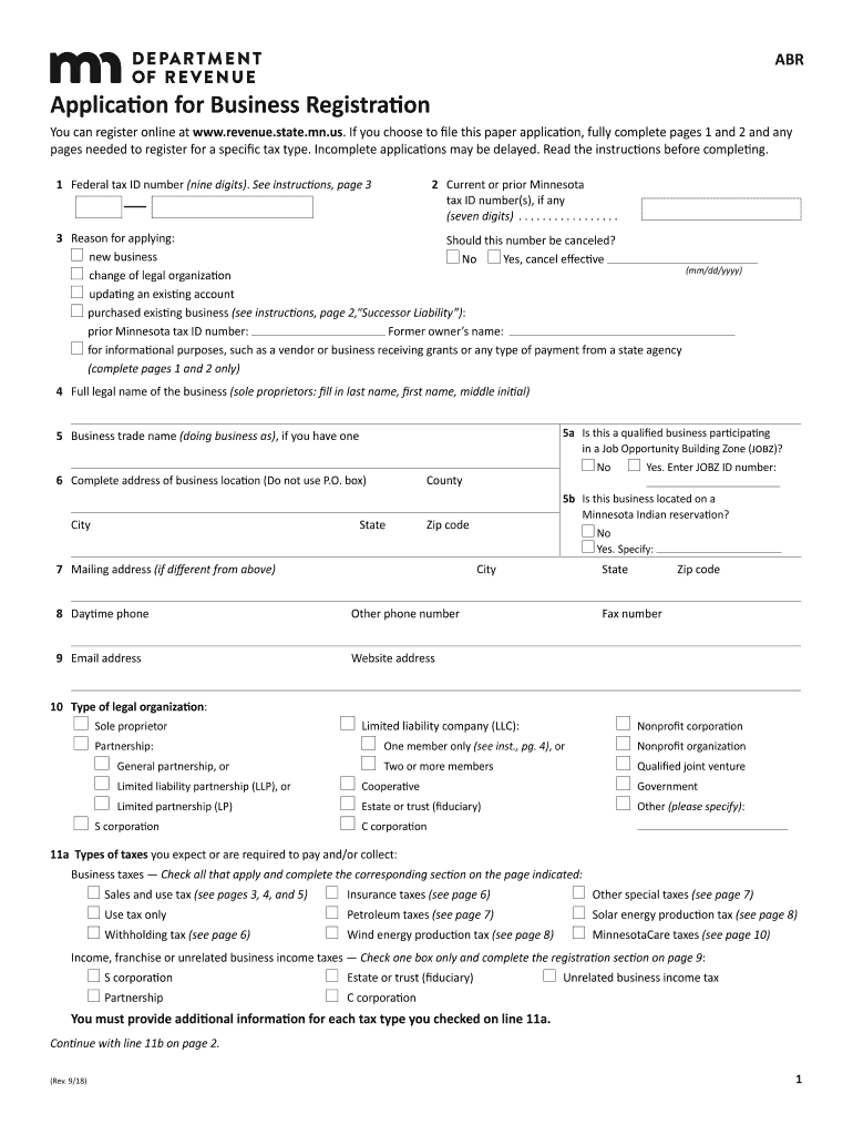 Fillable Online ABR, Application for Business Registration Fax Email