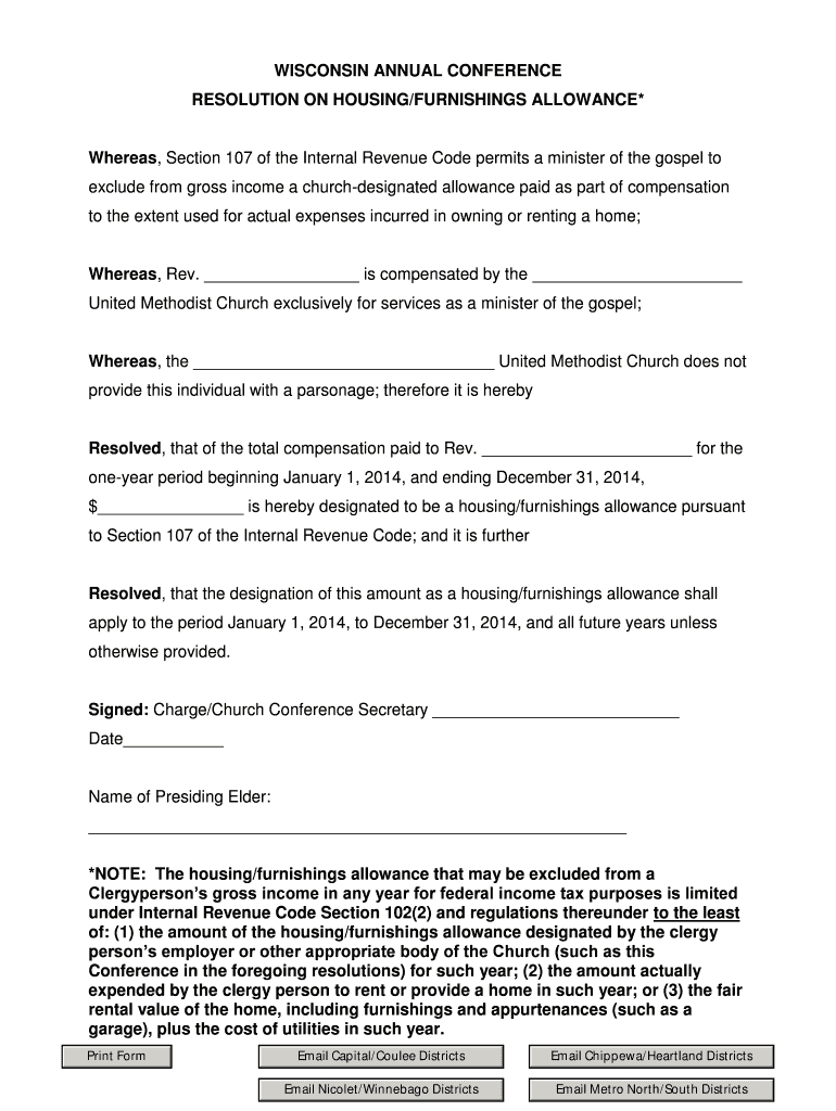 Fillable Online wisconsinumc Resolution on HousingFurnishings Allowance