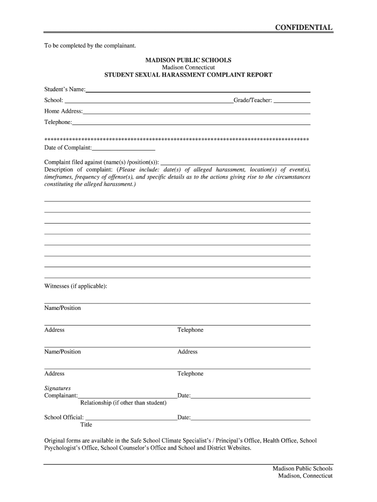 Fillable Online madison k12 ct Sexual Harassment Formal Complaint Form Fax Email Print pdfFiller