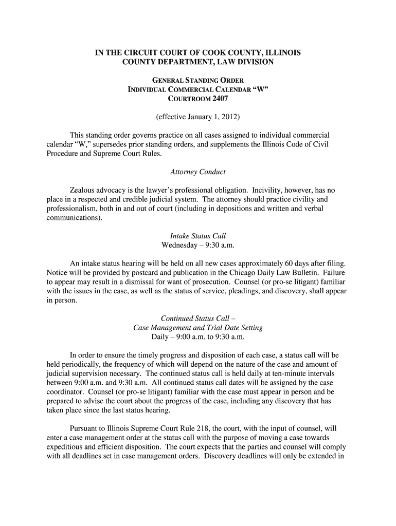 Fillable Online Standing Order for Receivers Circuit Court of Cook