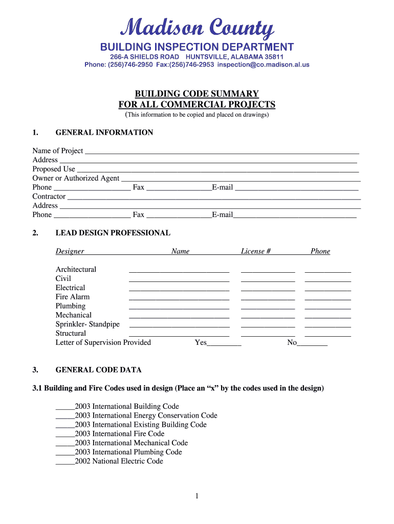 Fillable Online co madison al Commercial plans form Madison County