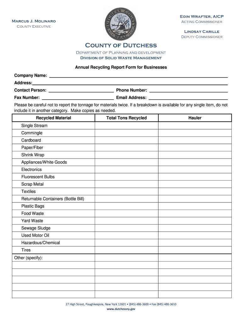 Fillable Online co dutchess ny Division of Solid Waste Management