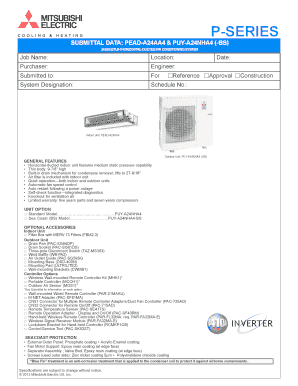 Fillable Online Submittal Data PEAD-A24AA4 & PUY-A24NHA4 (-BS) Fax