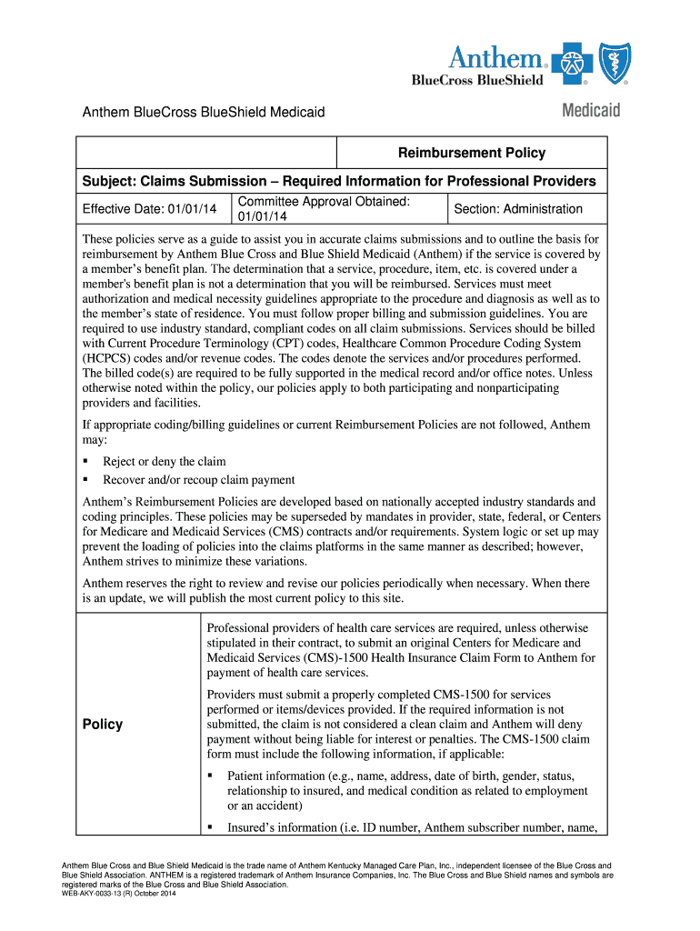 Fillable Online Claims Submission Required Information for