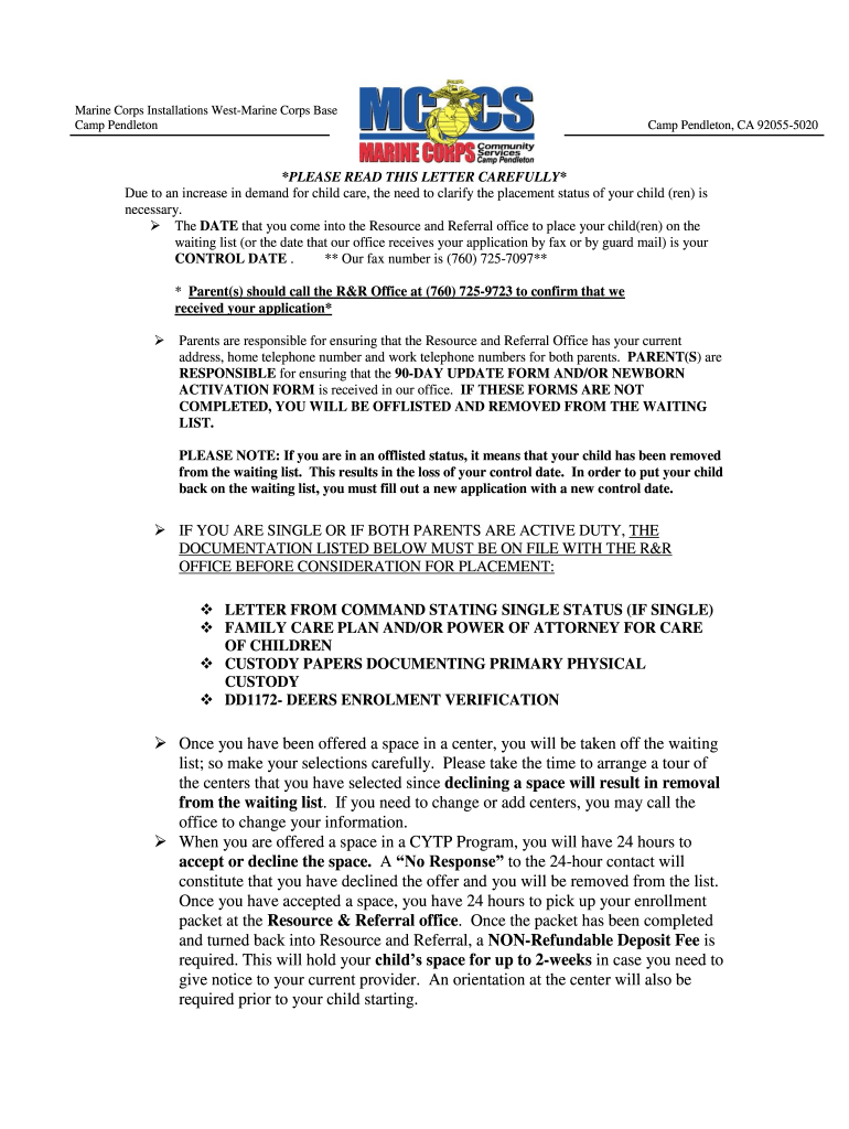 MCCS Waiting List Policy Fill and Sign Printable Template Online US