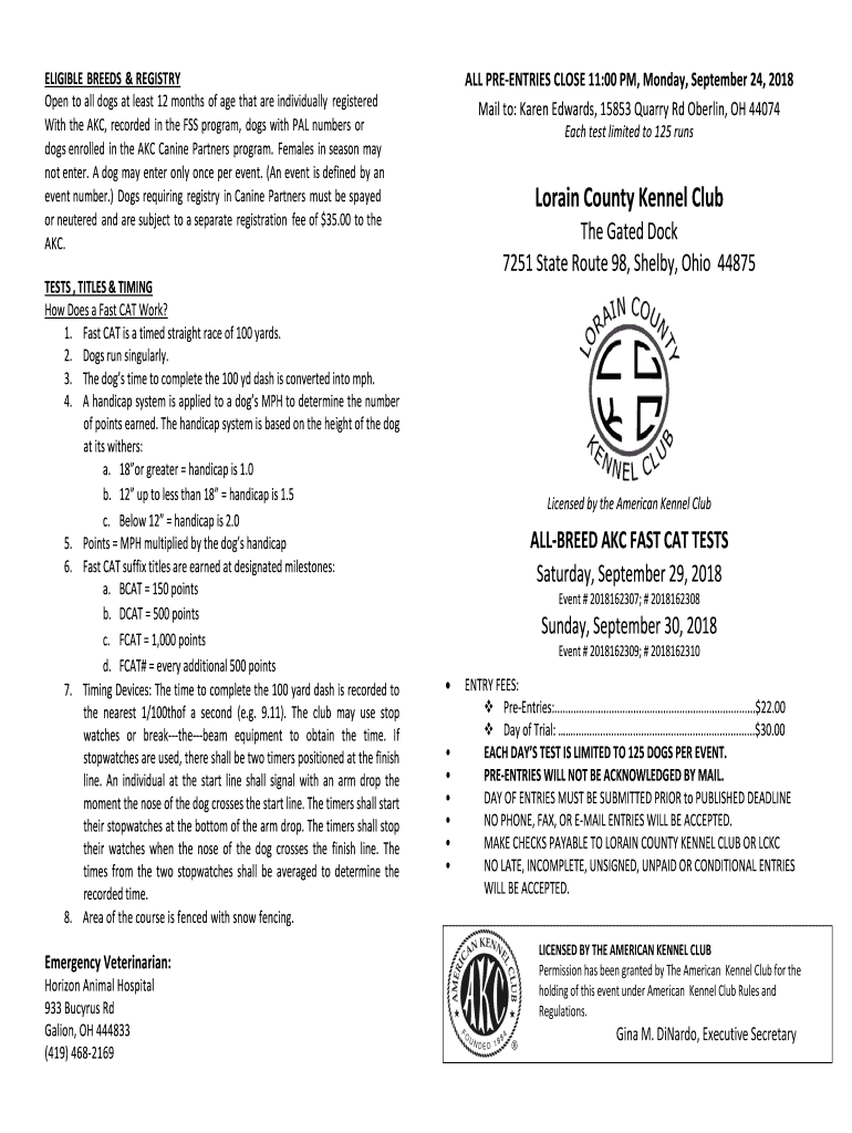Fillable Online Premium List here Lorain County Kennel Club Fax Email