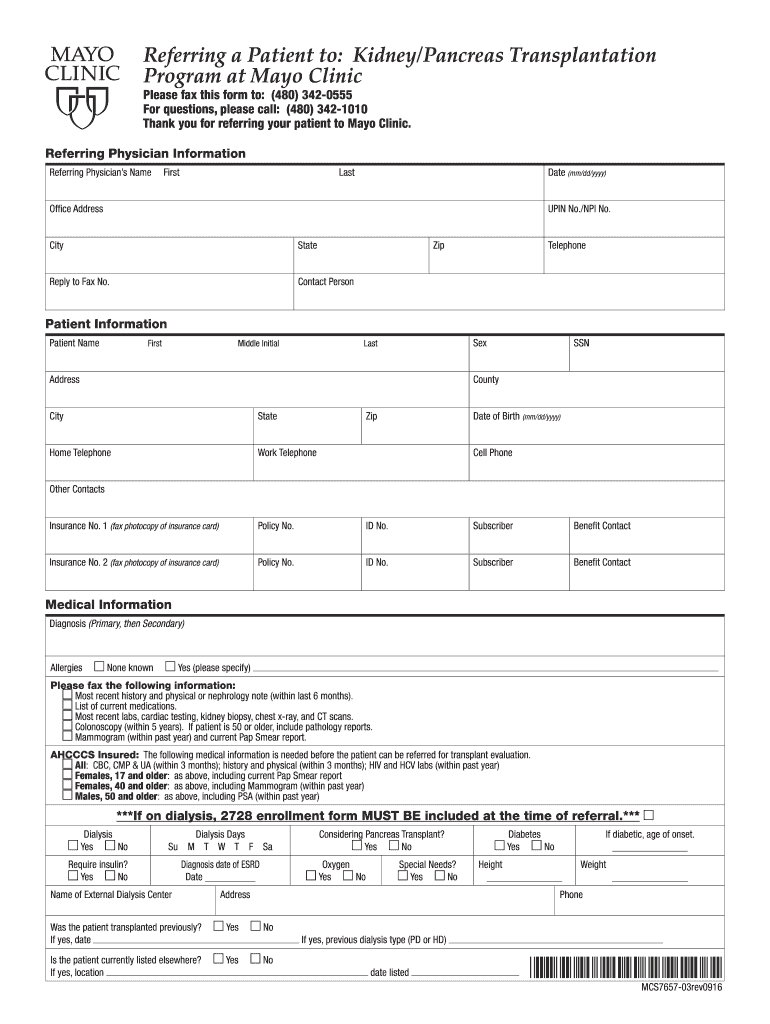 Mayo clinic kidney transplant referral form Fill out & sign online