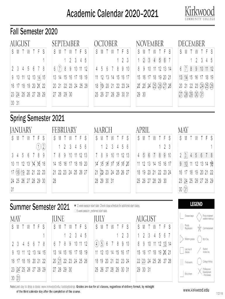 Fillable Online 20202021 Academic Calendar print only version Fax