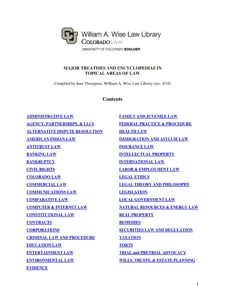 Fillable Online Major Treatises and Encyclopedias in Topical Areas of