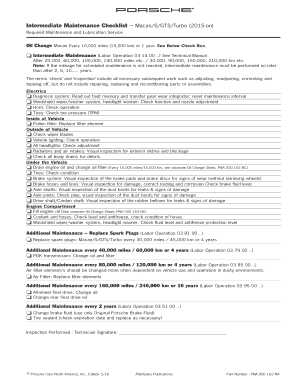 Porsche Macan Intermediate Maintenance Checklist - Blank Fillable