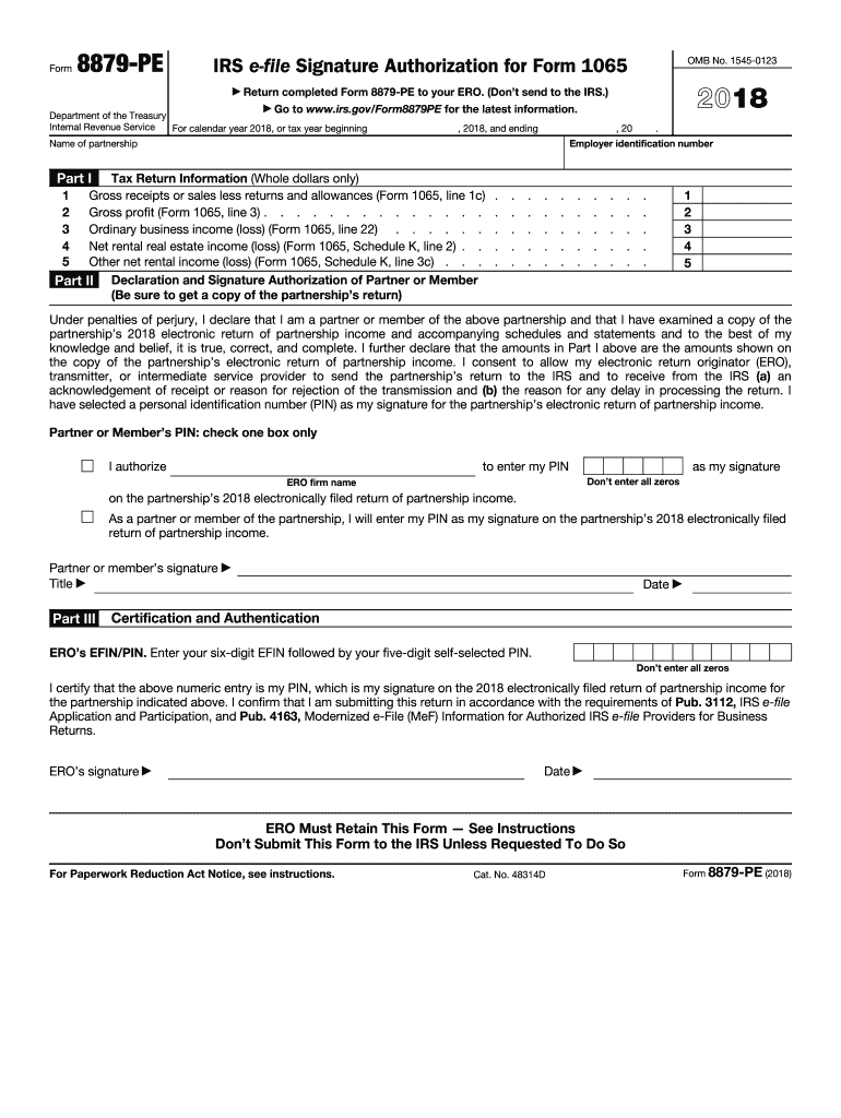 IRS 8879PE 2018 Fill and Sign Printable Template Online US Legal Forms