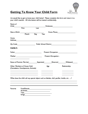 Getting To Know Your Child Form - Fill and Sign Printable Template Online