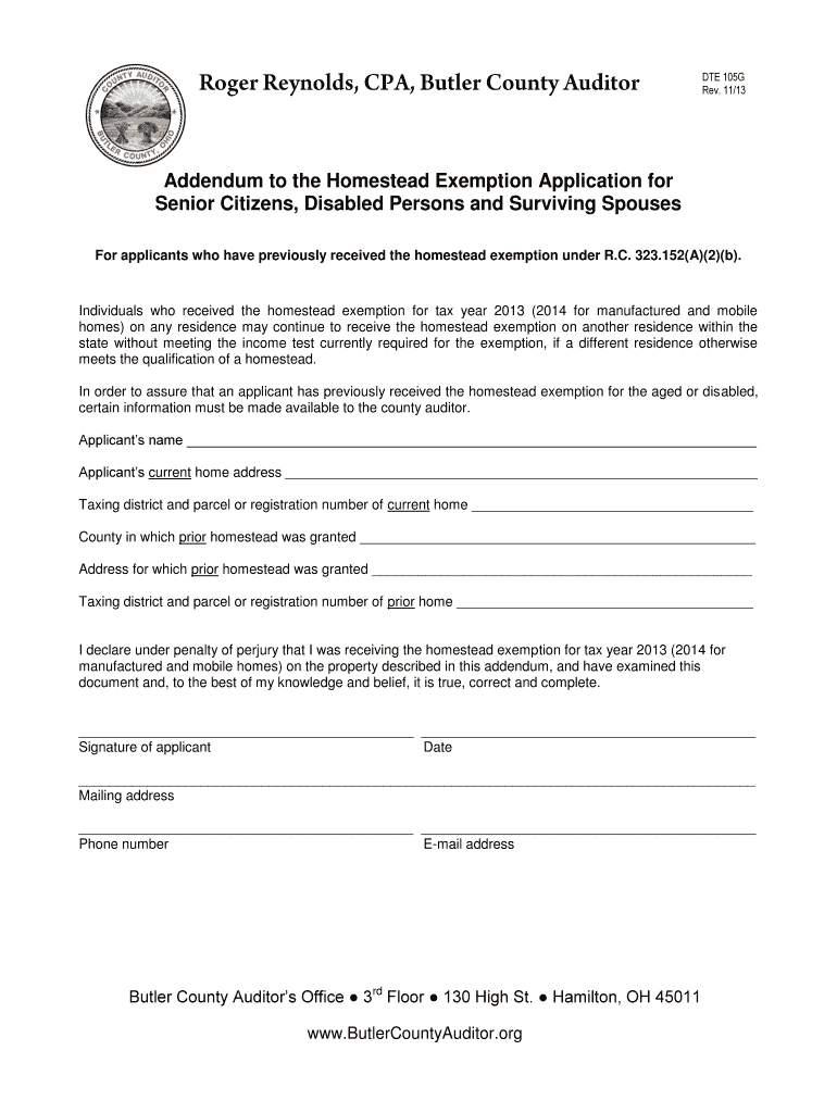 Fillable Online butlercountyauditor DTE 105G fillable Butler County