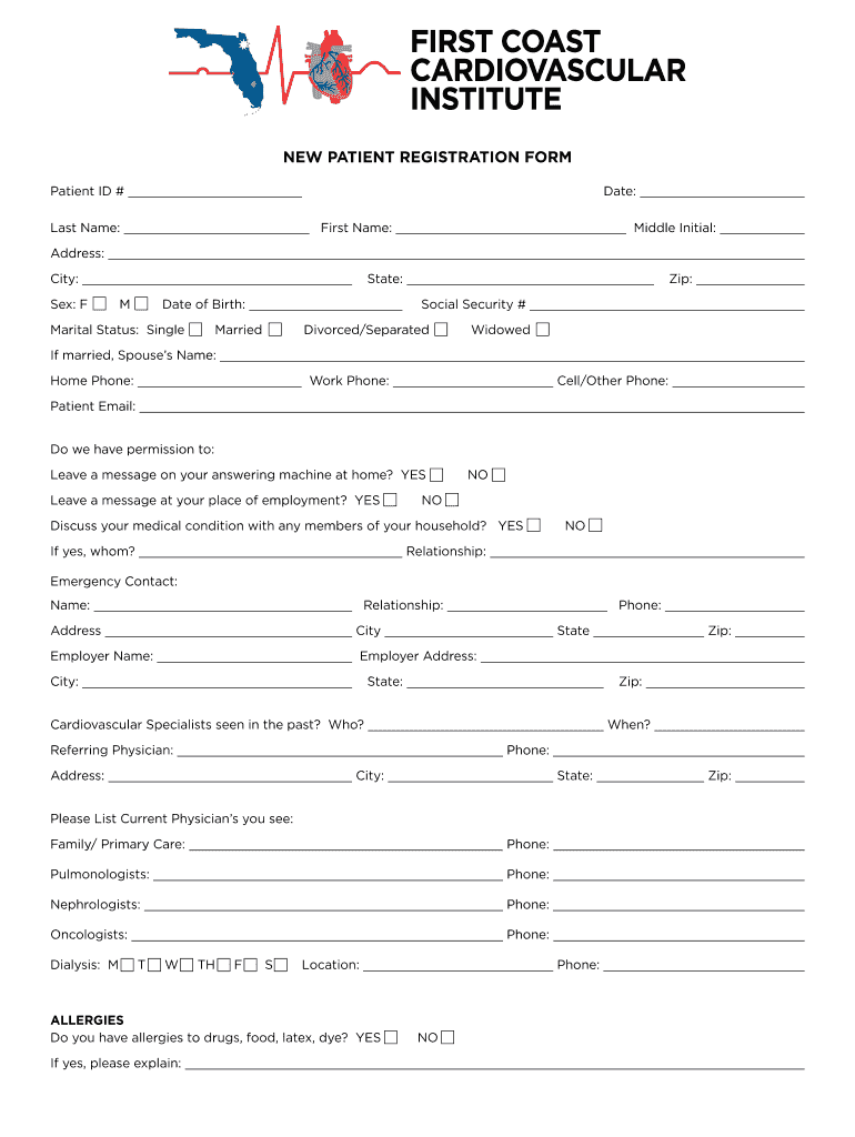 Fillable Online NEw PAtIENt REGIStRAtIoN FoRm First Coast