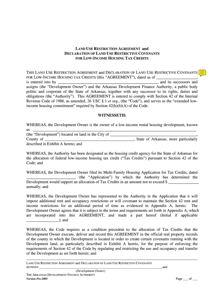 Fillable Online arkansas LAND USE RESTRICTION AGREEMENT and DECLARATION