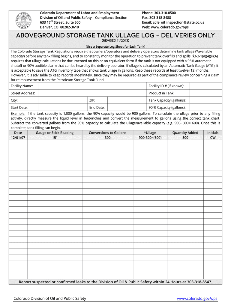Above Ground Storage Tank Overfill Protection Inspection Form Fill