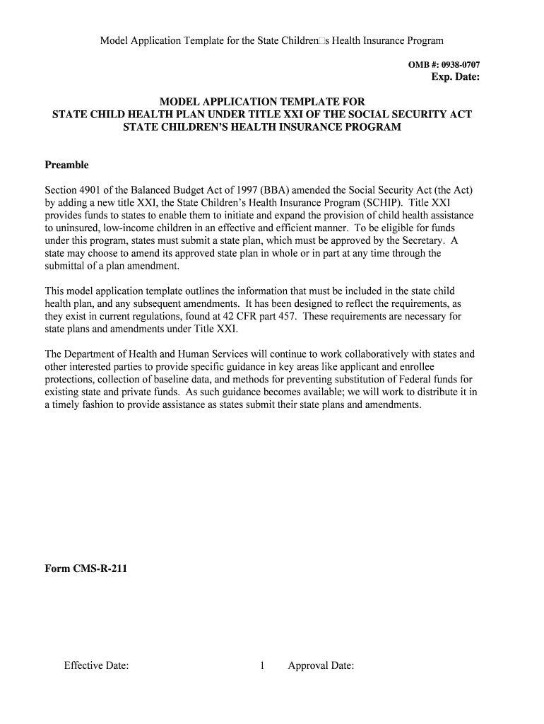 Fillable Online Model Application Template for the State Children s