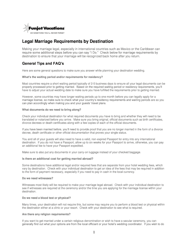 Fillable Online Legal Marriage Requirements by Destination Fax Email