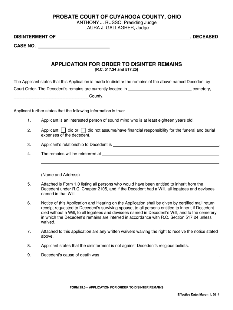 Fillable Online probate cuyahogacounty Probate court of cuyahoga county