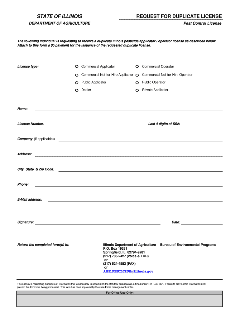 Fillable Online agr state il Pest Control License Fax Email Print