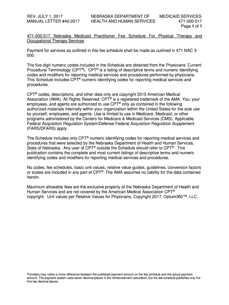 Fillable Online 471000517 Nebraska Medicaid Practitioner Fee Schedule