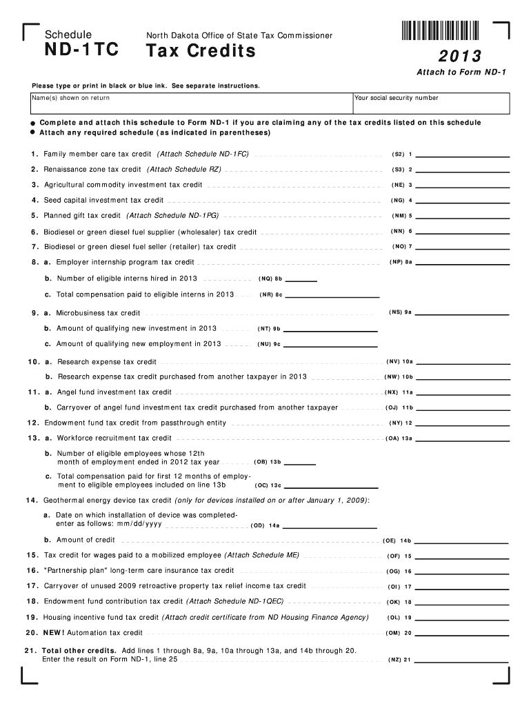 Fillable Online nd Schedule ND1TC North Dakota Office of State Tax