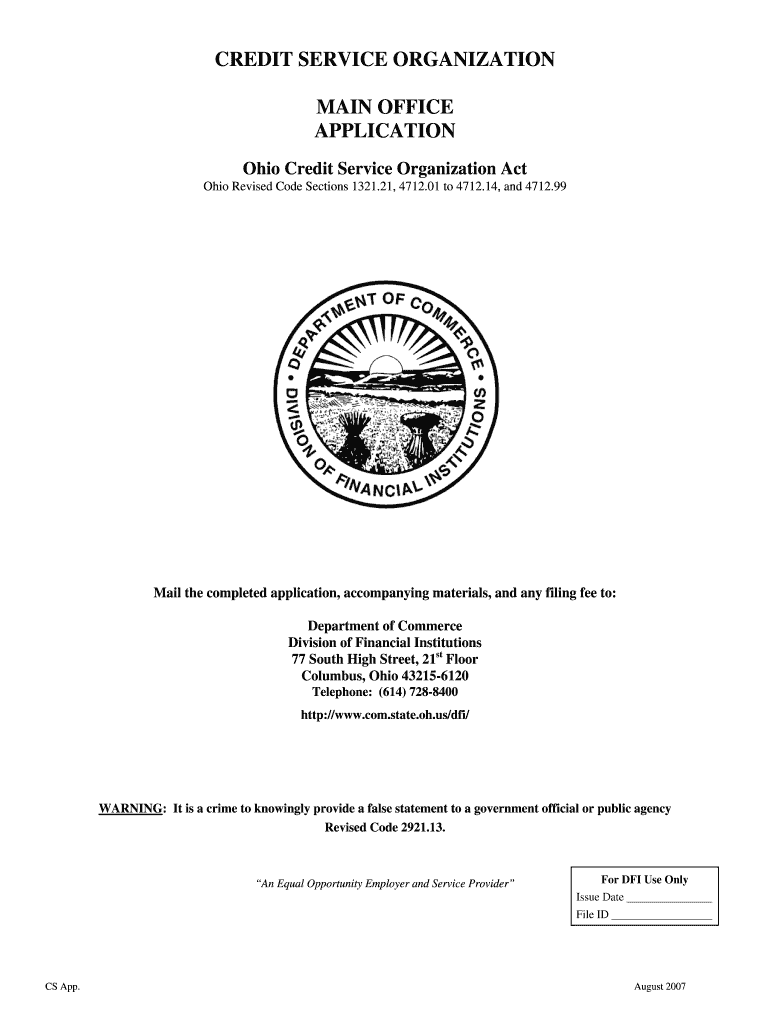 Fillable Online com ohio credit service organization ohio form Fax
