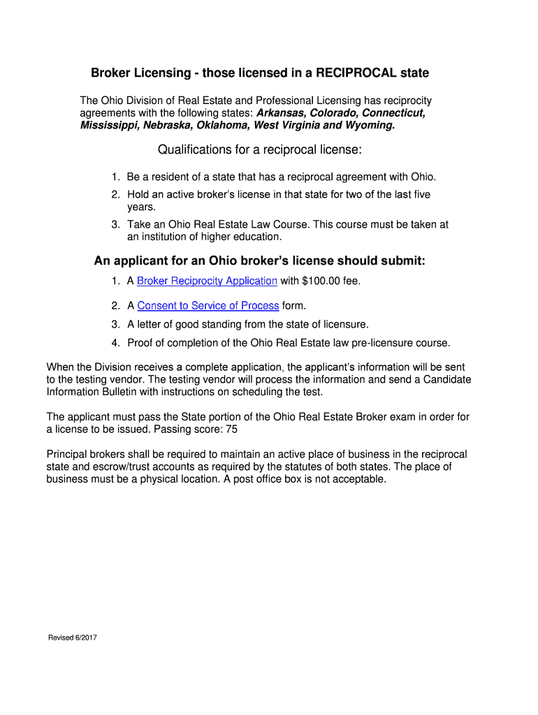 Fillable Online Broker Licensing those licensed in a RECIPROCAL state