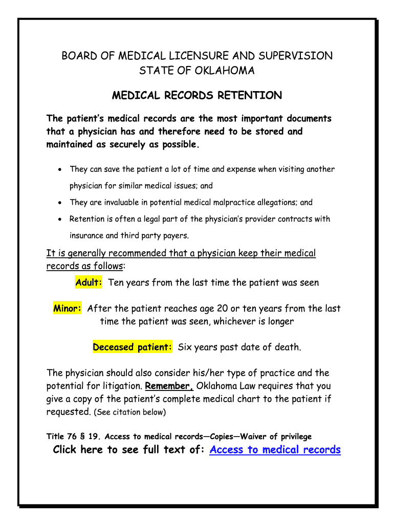 Fillable Online MEDICAL RECORDS RETENTION Fax Email Print pdfFiller