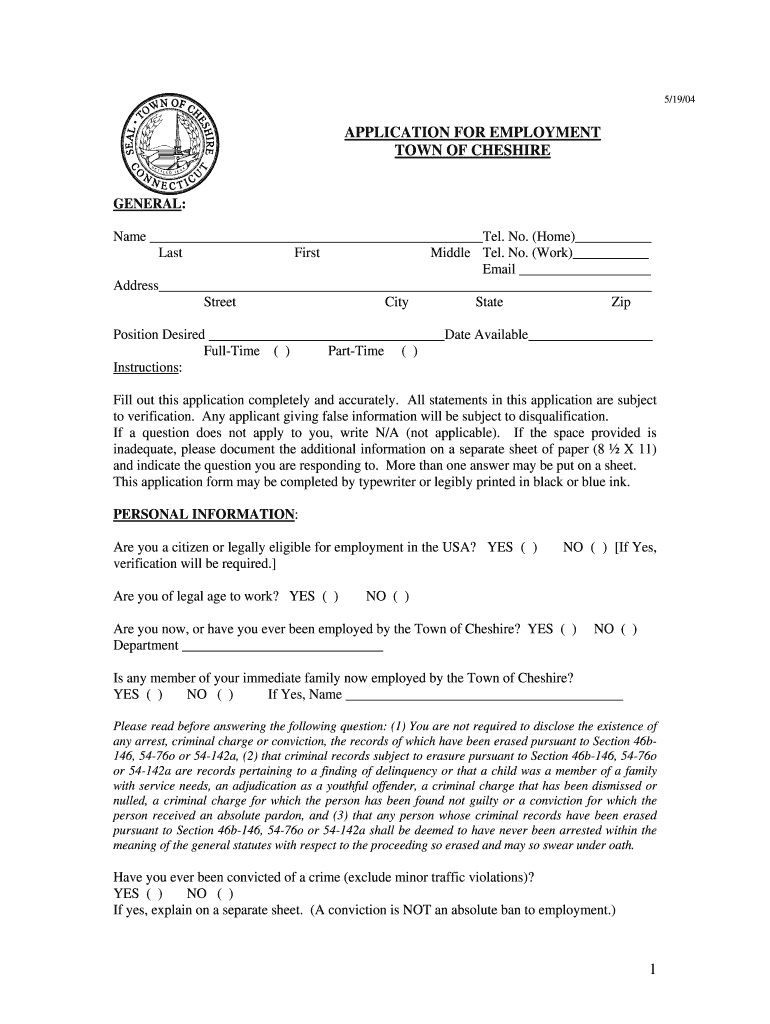 CT Application for Employment 20042022 Fill and Sign Printable