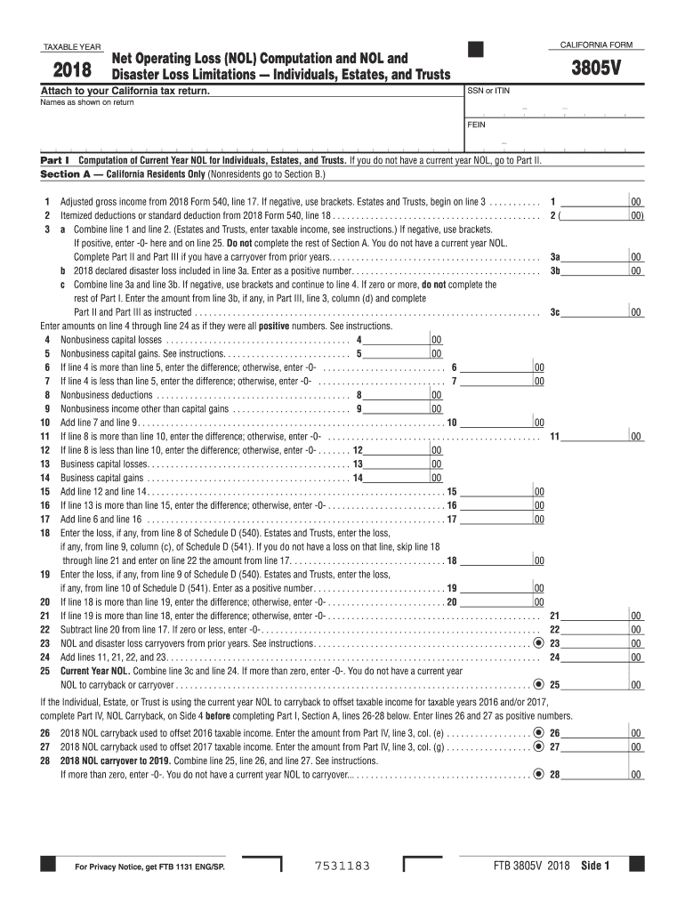 20182020 Form CA FTB 3805V Fill Online, Printable